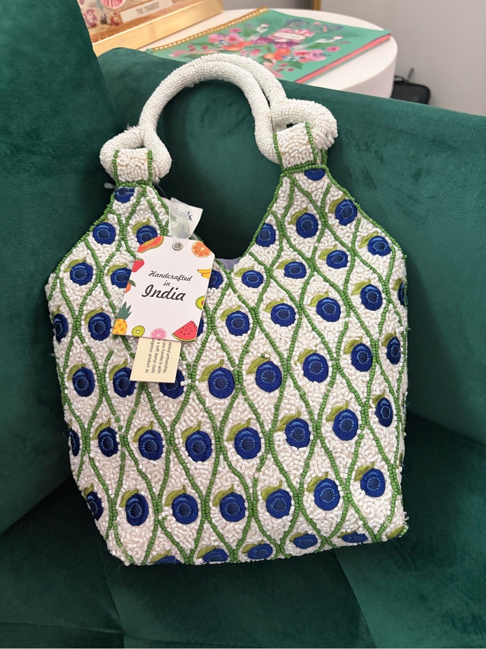 NWT Viral Beaded Blueberry Peacock Bag Handcrafted In India - Picture 4 of 8